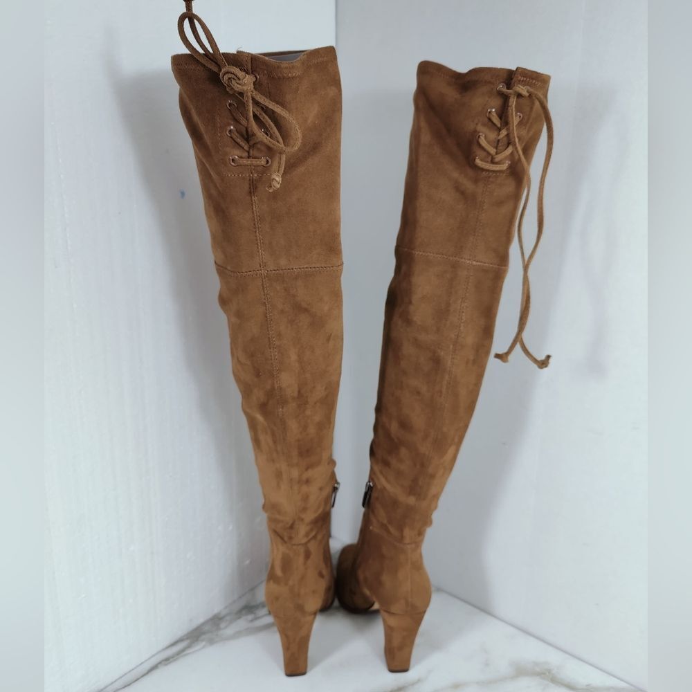 Vince Camuto Tapley Cognac Microsuede Over The Knee Heeled Boots, 7.5 - Picture 6 of 12